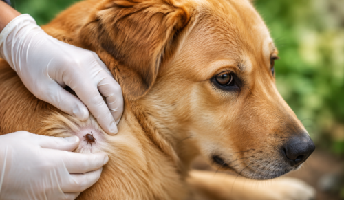 Veterinário removendo carrapato de cachorro